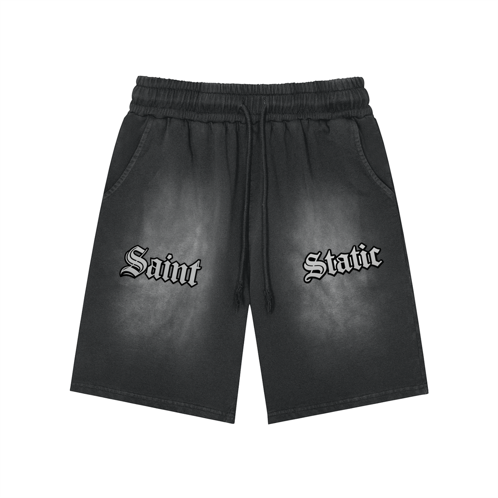 Rectangle Patch Monkey Washed Shorts